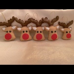 Lot of 5 Christmas Tree RUDOLPH DEER Handmade Felt Ornaments Decorations